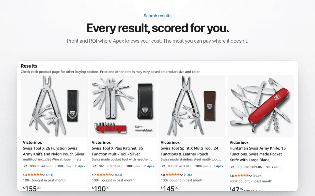 Apex for Amazon Sellers badges under Amazon search results