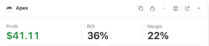 Apex extension showing profit, ROI and margin on Amazon